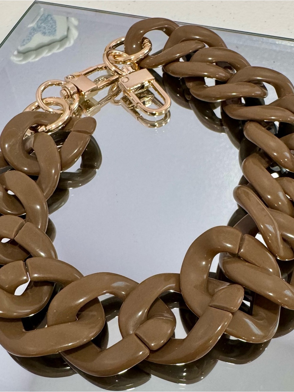 New Acrylic Deep Brown Bag Chain with Gold Hardware